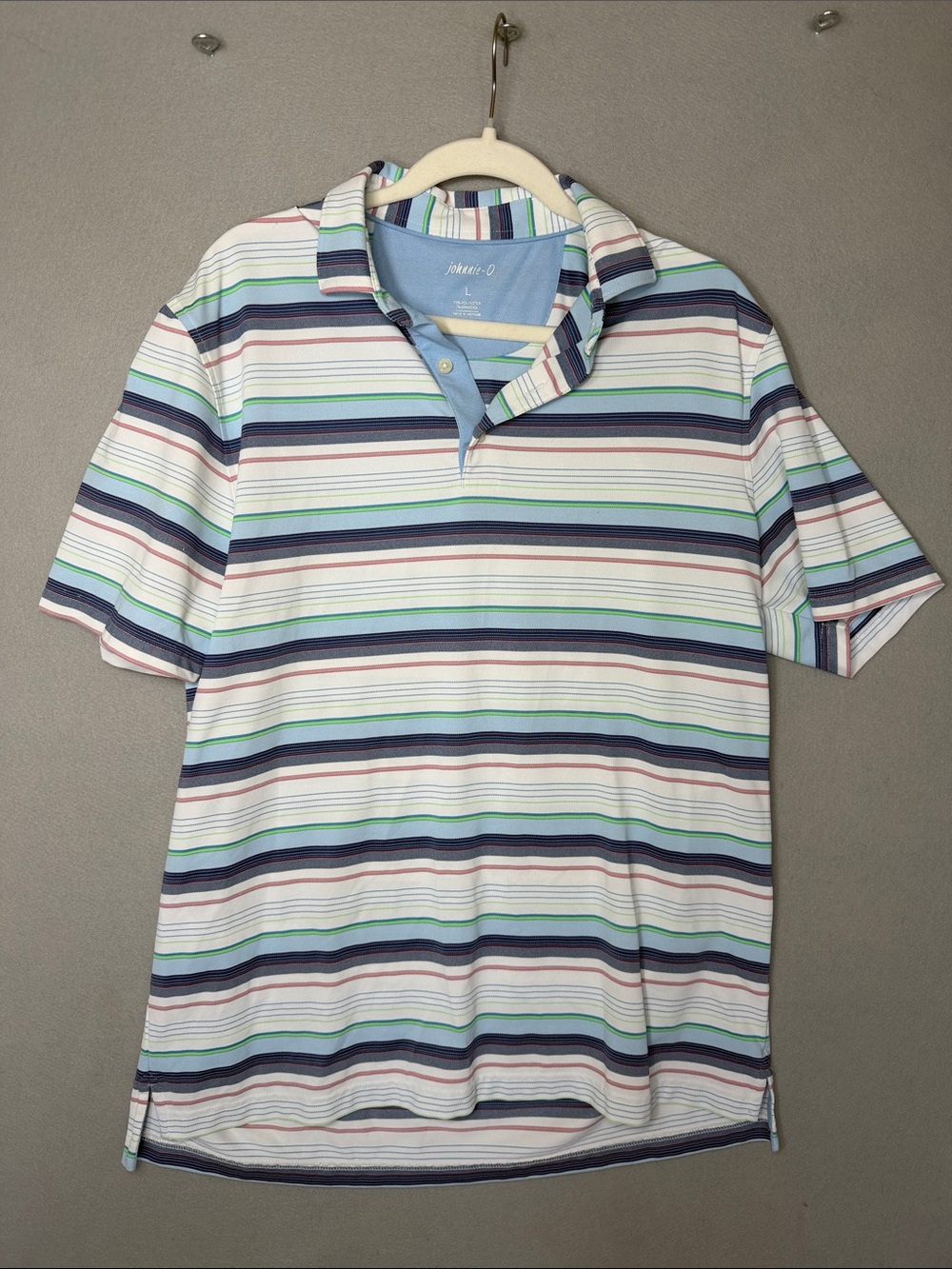 johnnie-O Striped golf Polo in White, Navy, Light Blue, Green, Pink